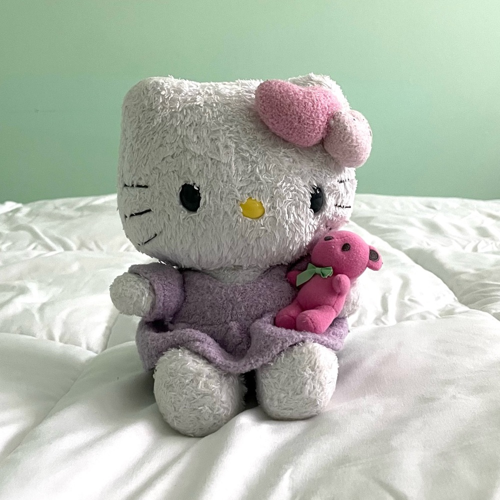 Hello Kitty With Pink Teddy Bear 9" Plush Stuffed Animal Sanrio Fluffy Heart Bow